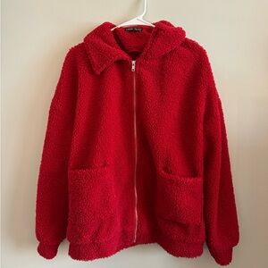 SHEIN Red Teddy Jacket - Size M
